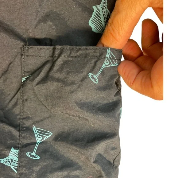 COLUMBIA Swim Trunks Black/Turquoise Martini & Marlin Print Size XL - Picture 4 of 8